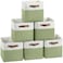 FinishingBo Cube Storage Baskets 6 Pack 11x11 inch Cube Storage Bins with Leather Handles for Shelf Closet White Green