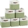 FinishingBo Cube Storage Baskets 6 Pack 11x11 inch Cube Storage Bins with Leather Handles for Shelf Closet White Green