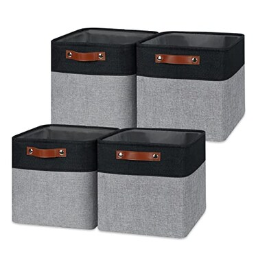 Temary Storage Baskets Fabric Storage Cubes 4 Pack Basket for Organizing Collapsible Cloth Baskets with Handles for Shelves Closet BlackGray