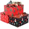 Yoojahow 3 Pack Christmas Storage Baskets Waterproof Canvas with Leather Handles Collapsible Storage Bins Cube Baskets for Closet Clothes Room Decor Gift Basket