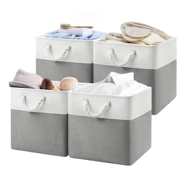 Patvingot 13x13x13 Cube Storage Bins4 Pack Large Foldable Fabric Storage Cubes with Handles for Organizing Home Closet Shelf OfficeWhiteGray