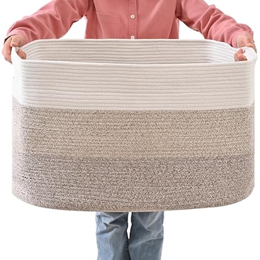ICERZCZ Extra Large Blanket Basket Living Room Rectangle Storage Basket Large Woven Baskets for Storage Cotton Rope Basket for Toys Clothes Gradient Brown 25x16x16 105L