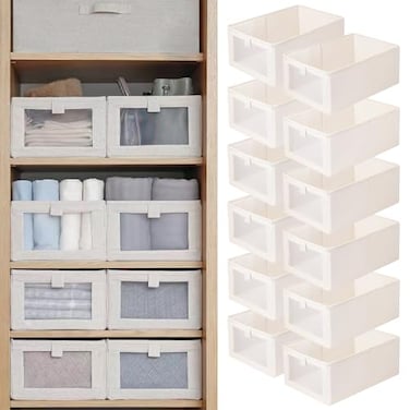 Pradnel Linen Closet Organizers And Storage 12 Pack Closet Storage Bins Linen Closet Baskets for Closet Organization Foldable Closet Organizer Bins with Clear Window For Organizing Clothing Jeans Shel