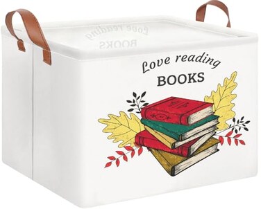 HKEC Rectangle Books Storage Basket Gift Basket Empty with Handles Cute Organizer Storage Bin Room DecorBooks