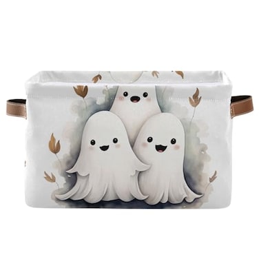 senya Halloween Storage Basket Cute Little Ghosts Foldable Fabric Collapsible Storage Bins Organizer Bag for Storage Clothes