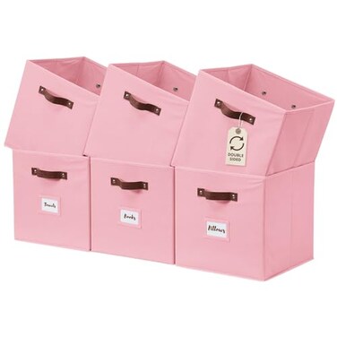 DECOMOMO Storage Bins Cube Storage Bin with Labels Fabric Storage Cubes for Shelves 105 x 11 6pcs Pink