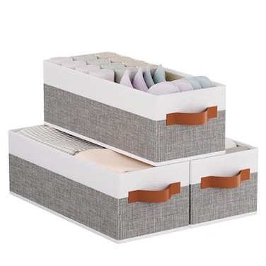 YheenLf 3 Pack Storage Bins Foldable Baskets for Shelves Organizing Fabric Storage Boxes with Handles White and Gray 15 x 6 x 5 Inch