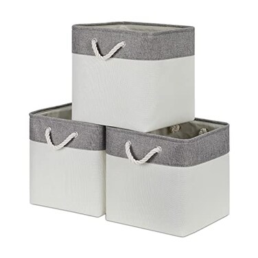 Bidtakay Fabric White Baskets for Shelves Set of 3 Cube Storage Large Organizer Bins 13x13 Closet Storage Bins for Home Office Nursery Collapsible Storage Bins for Organization