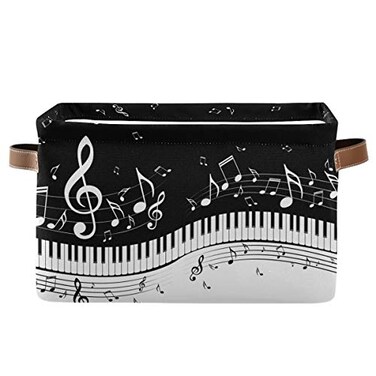 KEEPREAL Foldable Storage Baskets Piano Keys Musical Notes Storage Bins with Handles Decorative Cloth Organizer Storage Boxes for HomeOffice 15 x 11 x 95 in