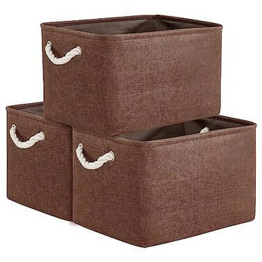 TheWarmHome Organization and Storage Basket for Shelves 3 Pack 16x12x12 inch Fabric Storage Cubes Cube Storage Bin for Organizing Closet Cloth Organizer Gift Toy White Brown