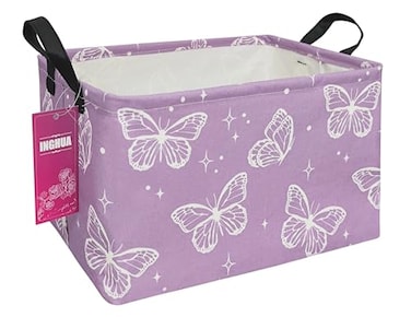 INGHUA Rectangular Storage Basket Fabric Organizer Bin for ToysBooksClothesGiftsPetsPerfect for HomeOfficeNurseryDormShelfRecbutterfly