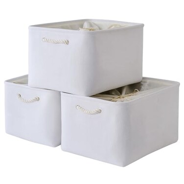 TheWarmHome Organization and Storage Basket for Shelves Extra Jumbo 3 Pack 205x158x138 inch Cube Storage Bins for Toy Closet Box Home Organizer Gift White