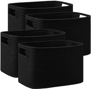 UBBCARE 4 Pack Storage Baskets for Organizing Shelf Baskets with Handles Woven Storage Baskets for BookcaseCube ShelfCloset 145L x 98W x 9H Black