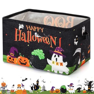 Yeyeplum Halloween Storage Basket Halloween Spooky Basket Foldable Organizer Bins with Handle Pumpkin Candy Gift Storage Container