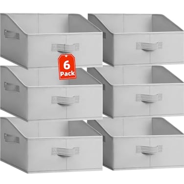 Criusia Closet Organizers Bins 6 Pack Large Closet Shelf Organizer with Handles Fabric Trapezoid Home Organization and Storage Baskets for Organizing Clothes Toy Blanket Towel Purse Hats