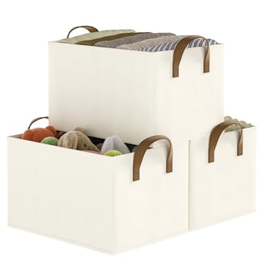 COYACOOL Closet Storage Bins Fabric Closet Organizers and Storage Basket for Shelves Collapsible Shelf Baskets for Organizing Shelves Bedroom Clothes Basket Beige 3 Pack