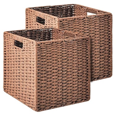 ICERZCZ Wicker Storage Baskets for Organizing Shelves Paper Rope Woven Basket for Storage Wicker Storage Cubes Bins 11x1025x11 2 Packs Brown