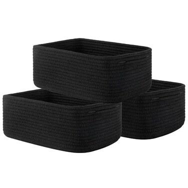 KALLAX Small Woven Basket 135 x 95 x 5 Inches Storage Basket for Organizing Cute Small Rope Shelf Closet Cube Storage Bins Baskets for Shelves Dog Toy Gift Baskets Empty 3 Packs Black