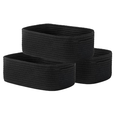 KALLAX Small Woven Basket 12 x 8 x 45 Inches Storage Basket for Organizing Cute Small Rope Shelf Closet Cube Storage Bins Baskets for Shelves Dog Toy Gift Baskets Empty 3 Packs Black