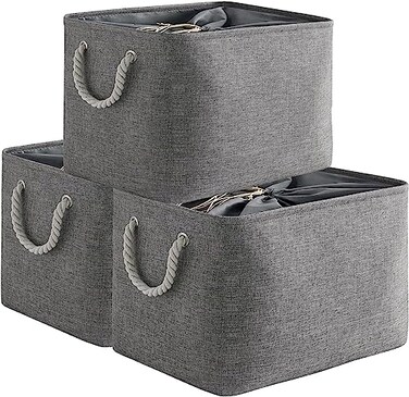 TheWarmHome Storage Basket for Organizing 16x12x12 inch 3 Pack Fabric Storage Cubes Cube Storage Bin for Shelves Closet Organizer Cloth Gift Toy Grey