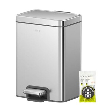 EKO Madison Brushed Stainless Steel 16 Gal6L Bathroom Small Step Trash Can or Recycling Bin Removable Inner Liner Soft Close Lid Fingerprint Resistant Finish