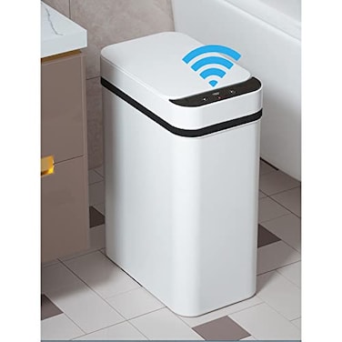 Yatmung 25 Gallon Smart Trash Can Sensor Motion Touchless Bathroom Trash Can Skinny Trash Bin with Lid Electric Narrow Plastic Auto Open Small Slim Automatic Garbage Can White