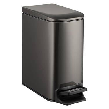 TIPGO Slim Bathroom Trash Can with Lid Soft Close 6 Liter 16 Gallon Stainless Steel Garbage Can with Removable Inner Bucket Step Pedal Small Trash Cans for Bedroom Office Kitchen Black Gold
