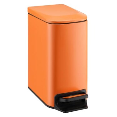 TIPGO Small Bathroom Trash Can with Lid Soft Close 6 Liter 16 Gallon Stainless Steel Garbage Can with Removable Inner Bucket Step Pedal Slim Trash Cans for Bedroom Office Kitchen Orange