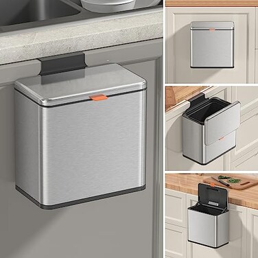 Mbillion Kitchen Compost Bin Hanging Trash Can with Lid 105 Gallon Stainless Steel Garbage Can for Kitchen Cabinet Door Mounted Trash Can Under Sink Door RV BathroomSilver