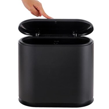 Baosia Black Slim Rectangular Plastic Trash Can with Press Type Lid12 Liter 32 Gallon Narrow Trash Bin with Popup Lid for ToiletBedroomBathroomOfficeKitchenPowder Room