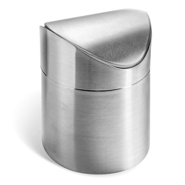LOVEINUSA Mini Trash Can with Lid 15L Small Garbage Bin Brushed Stainless Steel Desk Trash Can for Bathroom Office Kitchen Coffee Table and Countertop Use