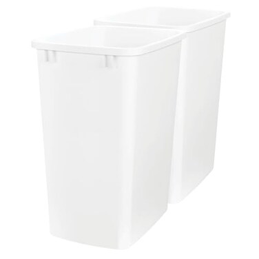 Rev-A-Shelf RevAShelf 2Pack 35 Quart Polymer Replacement Trash Bin Recycle Waste Garbage Container for Kitchen Cabinet Pullouts White RV35112 Large Plastic Bins for Home and Office