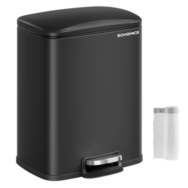 SONGMICS Trash Can Garbage Can with Lid 52Gallon 20L Step Trash Bin for Kitchen Stainless Steel Soft Close and Stays Open Inner Bucket Includes 15 Trash Bags Black ULTB543B01