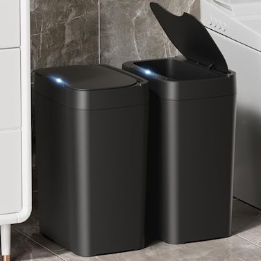 Vanpopubs 2 Pack 27 Gal Bathroom Trash Can with Lid Automatic Trash Can Small Smart Garbage Can Touchless Slim Motion Sensor Waterproof Plastic Trash Bins for Bedroom Office Kitchen Toilet Black