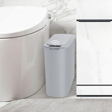 TIPGO Automatic Motion Sensor Bathroom Trash Can with Lid 26 Gallon Touchless Trash Bin Smart Garbage Can Plastic Slim Wastebasket for Bedroom Office Dorm Grey