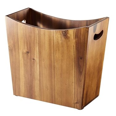 Tidita 3 Gallons Rectangular Wastebaskets Acacia Wood Waste Basket with Handles Small Trash Can for Bathroom Brown Garbage Bin for Spa Decorative Kitchen Under Counter Living Room Office
