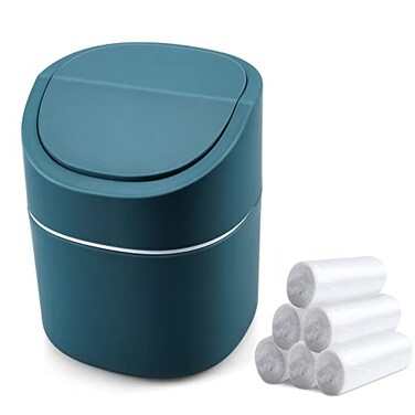 Business King Mini Desk Trash Can with Lid with Trash Bags 180 Pcs SwingLid Tiny Countertop Garbage Bin Small Table Top Plastic Covered Waste Basket