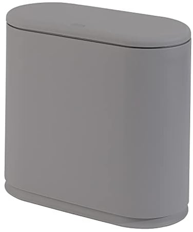 Sooyee 10 Liter Rectangular Slim Plastic Trash Can Wastebasket with Press Type Lid 24 Gallon Garbage Container Bin for Bathroom Powder Room Bedroom Kitchen Craft Room Office Gray
