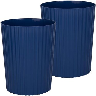 JiatuA Small Trash Can Plastic Wastebasket Round Garbage Container Bin for Bathroom Kitchen Bedroom Home Office College Dorm Navy Blue 2 Pack