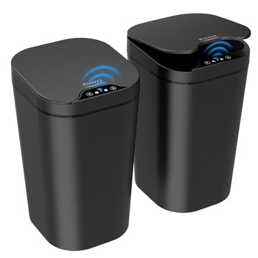 Kssvzz 2 Pack Automatic Small Bathroom Trash Can with Lid 25 Gallon Touchless Electric Garbage Can Motion Sensor Smart Trash Bin Slim Plastic Trashcan Waterproof Wastebasket for Bedroom Office Black