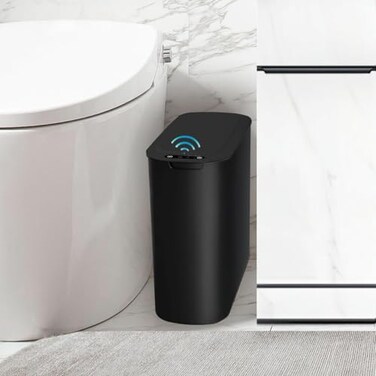 TIPGO Automatic Motion Sensor Bathroom Trash Can with Lid 26 Gallon Touchless Trash Bin Smart Garbage Can Plastic Slim Wastebasket for Bedroom Office Dorm Black
