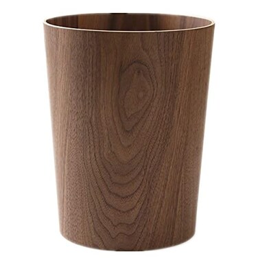 BISOZER Round Stackable Wastebasket Natural Wood Garbage Recycling Bin for Bathrooms Kitchens Home Offices Dark Wood