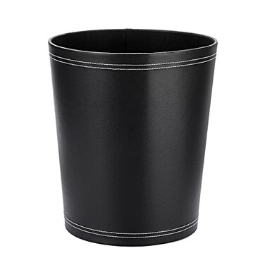 Sumnacon Round Leather Waste BasketSmall Classic PU Trash Garbage Can Under Desk Cabinet Contemporary Wastebasket Bin for Home Office Laundry Room Living Room Bathroom OfficeBlack