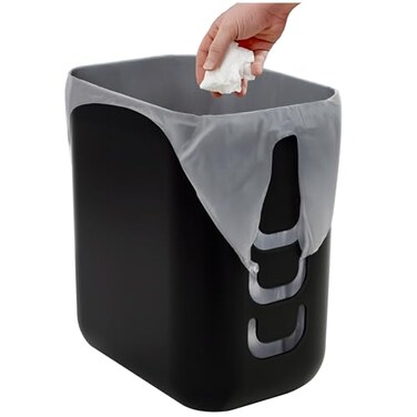 STORi Luup Trash Can Black Reuse Grocery Bags Plastic Garbage Container for Bathroom Vanity Laundry Room Kitchen Office Garage 25 Gallon Wastebasket with Hooks to Secure Trash Bags