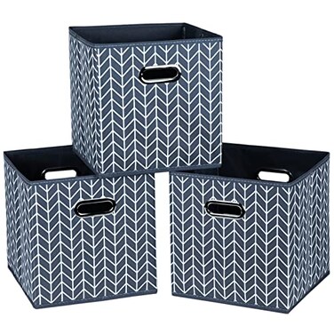 SEVENDOME Fabric Cloth Storage BinsFabric Cube Organizer with Dual Handles Foldable Cube Storage Baskets for Home Bedroom StorageSet of 3Grey Wave