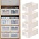 Pradnel Linen Closet Organizers And Storage 4 Pack Storage Bins Baskets for Organization Foldable Organizer with Clear Window Organizing Clothing Jeans Shelves