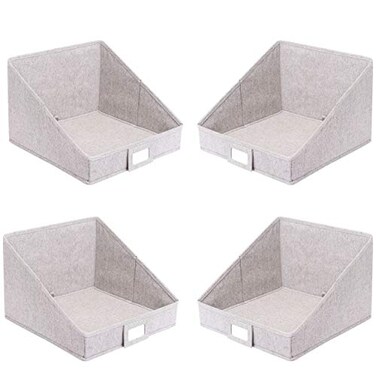Internet's Best Internets Best Open Cloth Storage Bin Closet Shelf Storage Box Organize Sheets Blankets Towels Sweaters Scarfs Grey 4 Pack