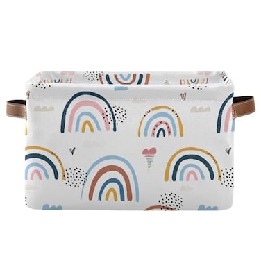 xigua Cartoon Rainbow Rectangular Storage Bin Canvas Square Storage Basket with Handles for HomeOfficeBooksNurseryKids ToysCloset LaundryGift Basket