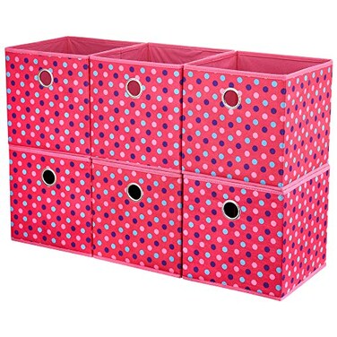 HSDT Collapsible Cloth Cube Storage Bins Polka Dot Fabric Girls Storage Pink Cube Bins Kids Storage Cubes Boxes Clothes Organizer Bin 10x10x10 Inches Foldable Storage Baskets QYSC156