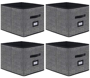 Onlyeasy Extra Large Foldable Cloth Storage Cubes 4 Pack with Label Holders Fabric Storage Bins Baskets Organizers for Home Office Nursery with Handles 13 L x 15 W x 13 H Inch Black MXABXL04PLP